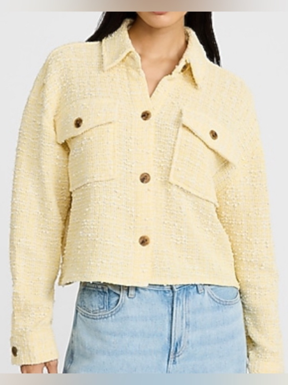 Express Boucle Double Pocket
Cropped Shacket -Pale Yellow: Large